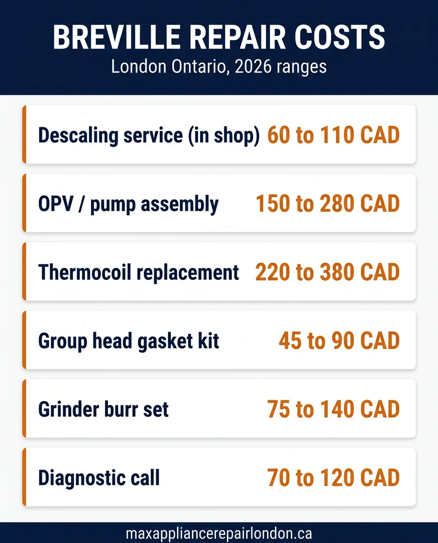 Breville coffee machine repair cost ranges for London Ontario, 2026