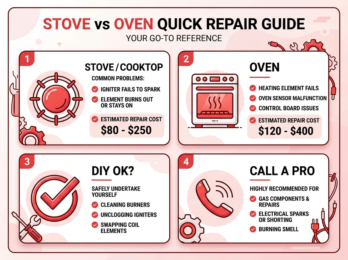 Stove vs oven repair guide infographic - repair costs and DIY tips London Ontario