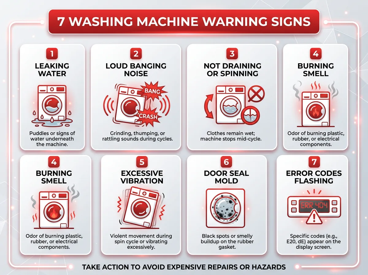 7 washing machine warning signs infographic - washer repair Woodstock Ontario