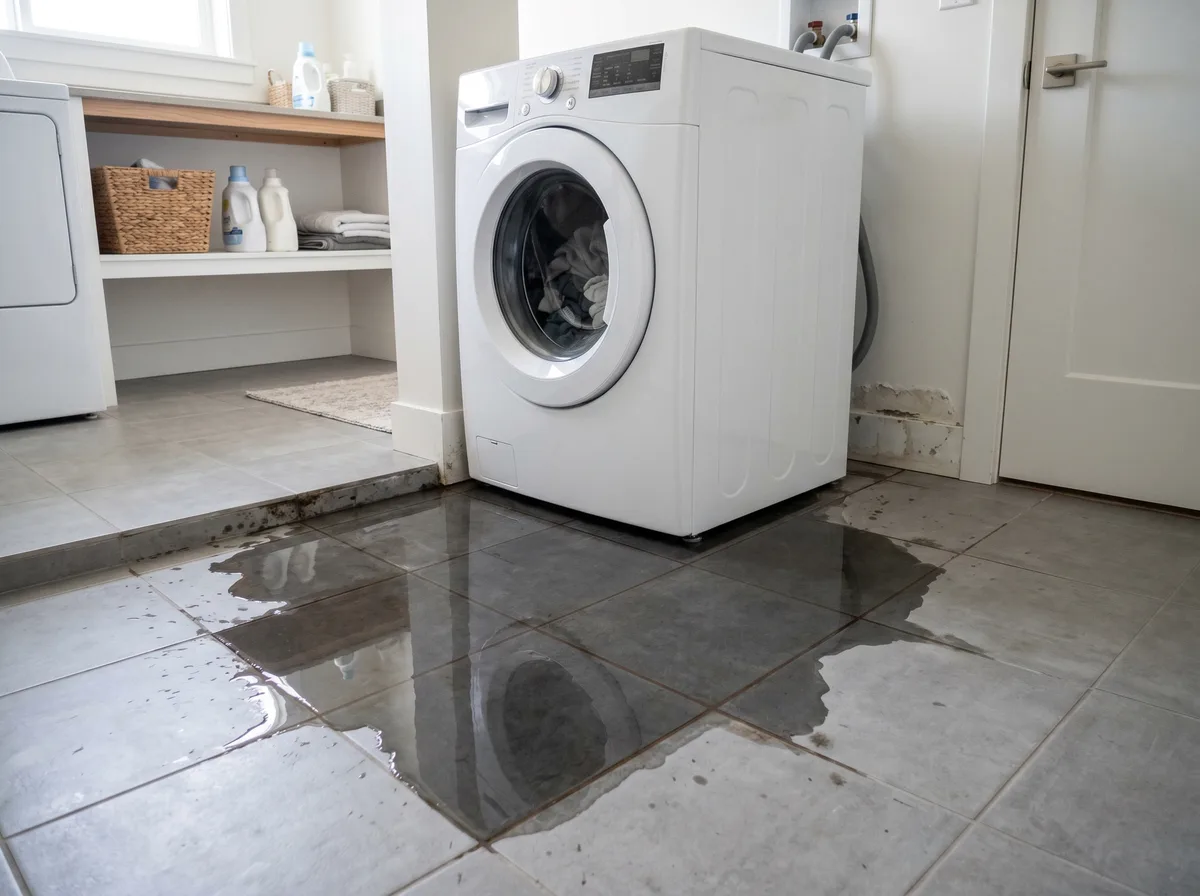 Water leaking from washing machine onto laundry room floor - washer repair Woodstock Ontario